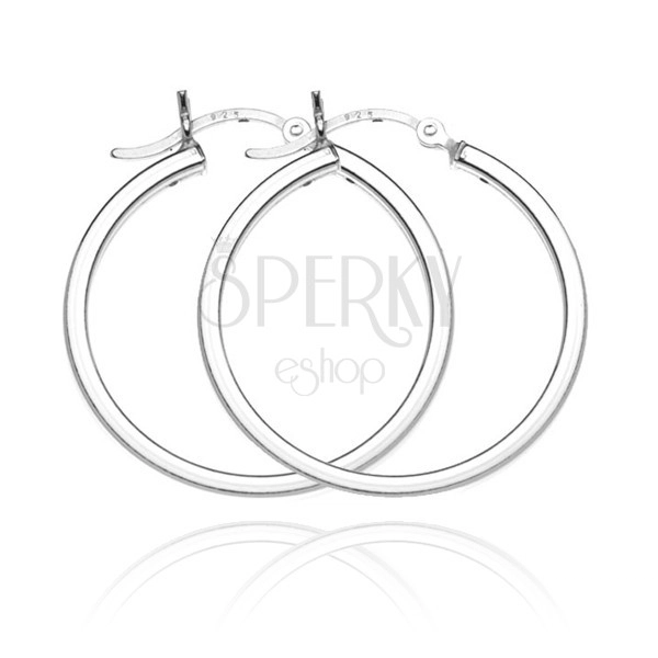 Round earrings made of 925 silver - four bright edges, 50 mm