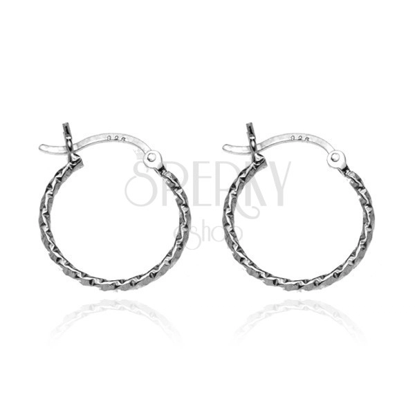 Earrings made of 925 silver - circles with twisted, notched design, 18 mm