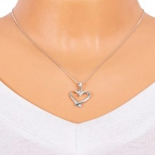 Silver pendant, 925 - shiny, folded heart line