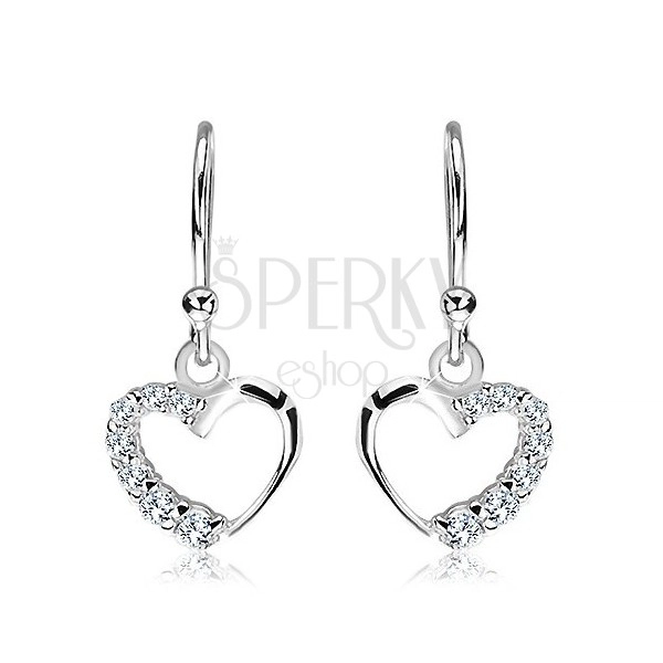 Dangling earrings made of silver 925 - heart, zircons, central attachment