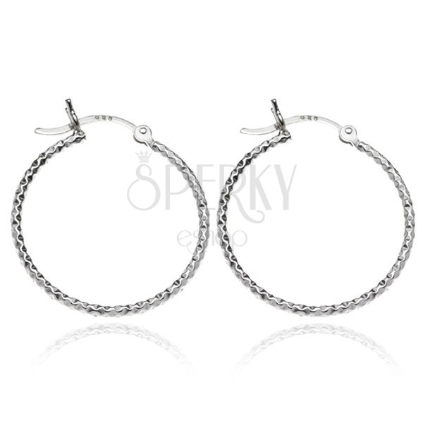 Earrings made of 925 silver - sparkle effect, circles with cuts, 25 mm
