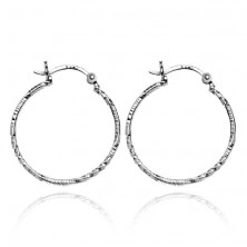 Earrings made of 925 silver - twisting circles with fine notches, 25 mm
