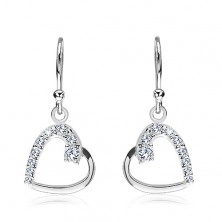 Silver earrings 925 - heart line with zircons, side attachment