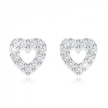 Silver stud earrings 925 - sparkling zirconic hearts with cut