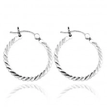 Silver earrings 925 - flat circles, grain hollows, 25 mm