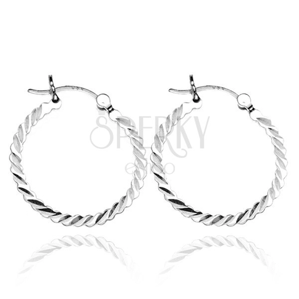 Silver earrings 925 - flat circles, grain hollows, 25 mm