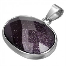 Stainless steel pendant with purple oval gem stone
