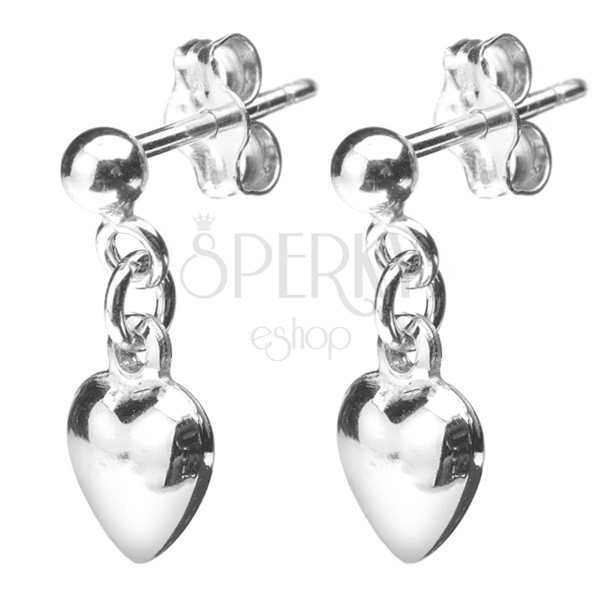 Silver earrings 925 - filled hanging heart, stud closure