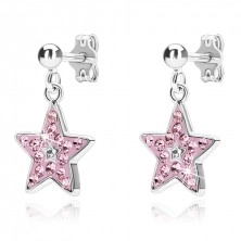 Earrings made of 925 silver - pendant pink star with zircons