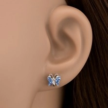 Earrings made of 925 silver - butterfly with blue zircon