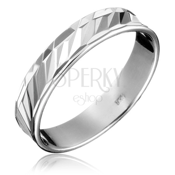 Silver wedding ring 925 - diagonal hollows, multiple circumference
