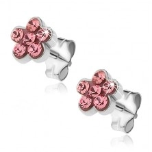 Stud earrings made of 925 silver - flowers with pink zircons