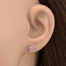 Stud earrings made of 925 silver - flowers with pink zircons