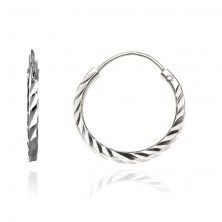 Earrings made of 925 silver - circle with diagonal cuts, 15 mm