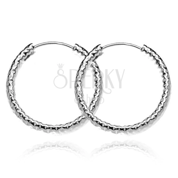 Silver earrings 925 - thick textured circles, 25 mm