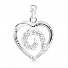 Pendant made of 925 silver - heart silhouette with zircons in spiral