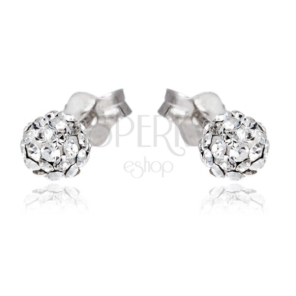 Silver earrings 925 - sparkling clear zircon ball, 4 mm