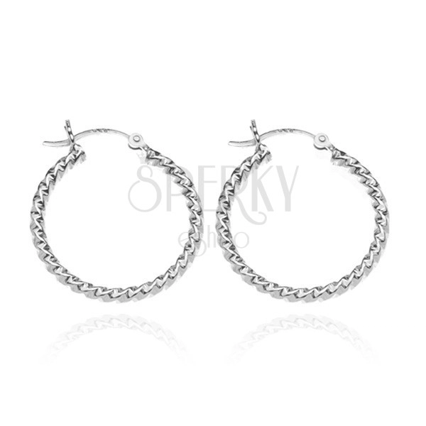 Silver earrings 925 - bright twisted circles, 20 mm