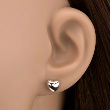 Silver stud earrings 925 - smooth concave heart