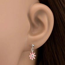 Silver stud earrings 925 - pink ox-eye daisies with zircon