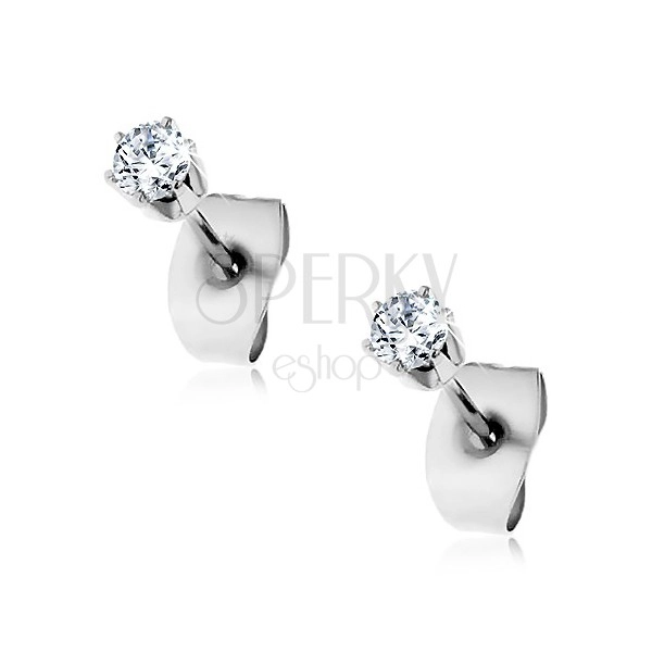 Earrings made of surgical steel with clear, cut zircon, 3 mm