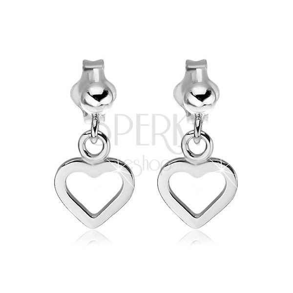 Silver stud earrings 925 - dangling heart silhouettes
