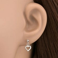 Silver stud earrings 925 - dangling heart silhouettes