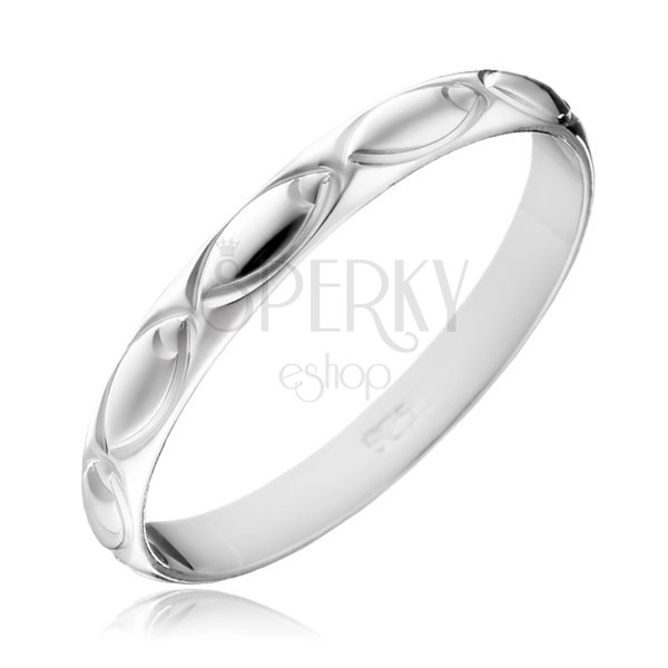 Silver wedding ring 925 - engraved ovals along circumference