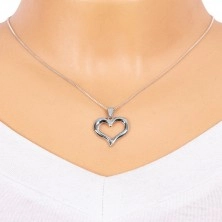 Silver pendant, 925 - shiny round line of heart
