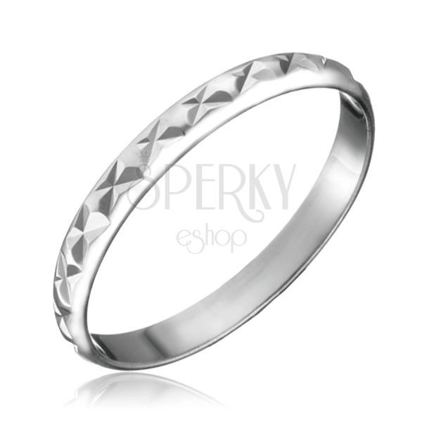 Silver ring 925 - shiny surface, X-shaped cuts