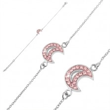 Wrist chainlet made of 925 silver - moon with pink zircons