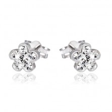 Silver stud earrings, 925 - sparkling flower, six zircons