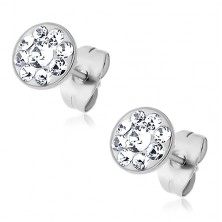 Steel earrings with embedded small Swarovski crystals