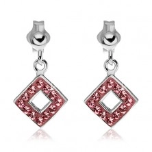 Earrings made of 925 silver - pink squares with zircons