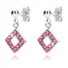 Earrings made of 925 silver - pink squares with zircons