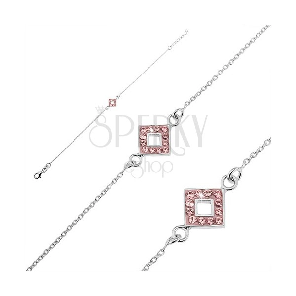 Silver bracelet 925 - chainlet with square and pink zircons