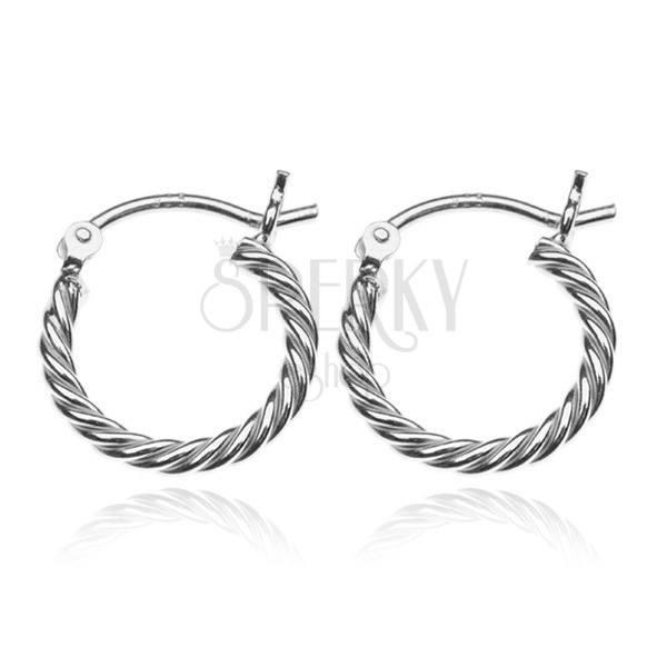 Earrings made of 925 silver - bright twisted wire strand, 14 mm