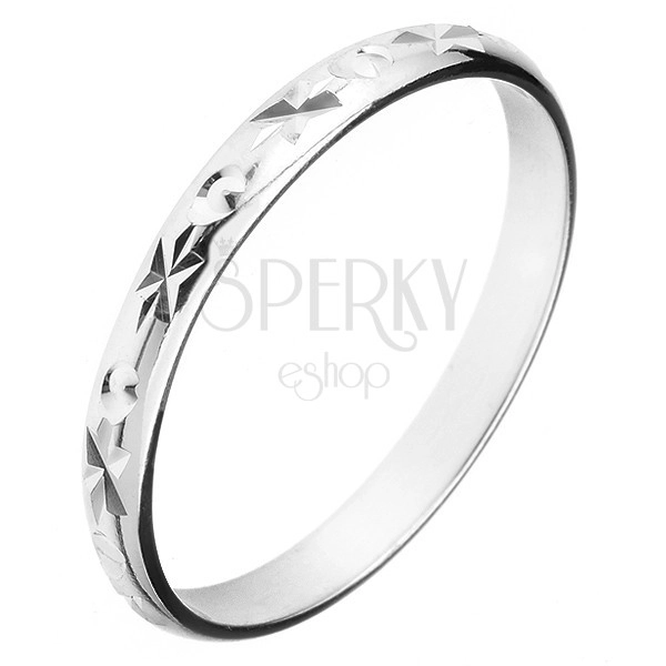 Band ring made of silver 925 - engraved rays and small cones