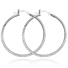 Earrings made of 925 silver - circles with engraved leafs, 40 mm