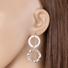 Earrings made of 316L steel, two shiny mirror-polished hoops in silver colour