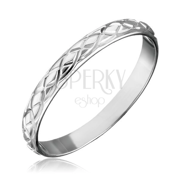 Silver ring, 925 - braided engraved tears