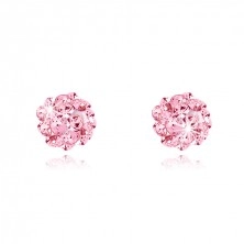 Silver stud earrings 925 - pink ball with zircons, 4 mm