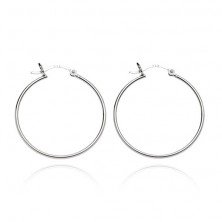 Silver earrings 925 - smooth circles with hinged snap closure, 15 mm