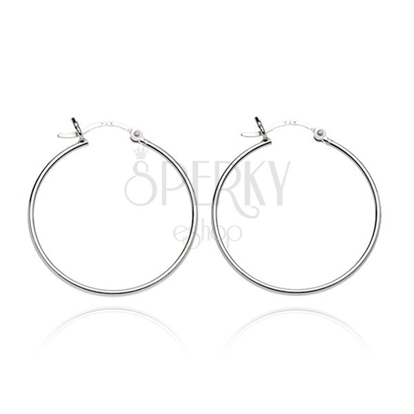 Silver earrings 925 - smooth circles with hinged snap closure, 15 mm