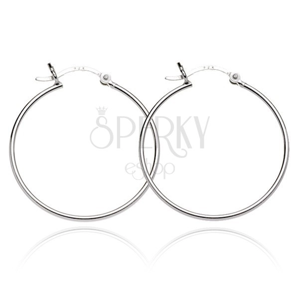 Round silver earrings 925 - shiny narrow profile, 25 mm