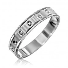 925 silver ring - knurls, symmetric circles, cuts on edges