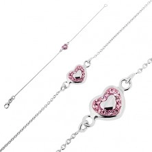 Silver bracelet 925 - pink heart with filling and pink zircons