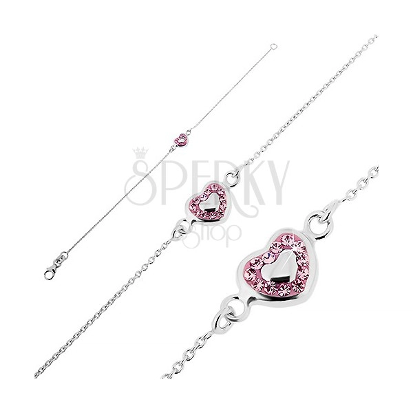 Silver bracelet 925 - pink heart with filling and pink zircons