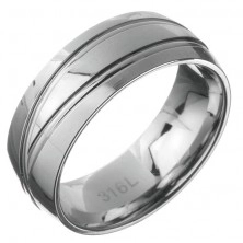 Steel ring - band with two double lines