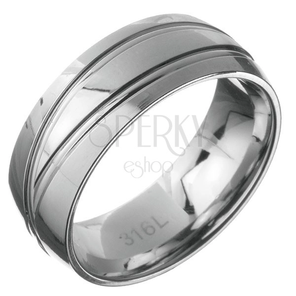 Steel ring - band with two double lines